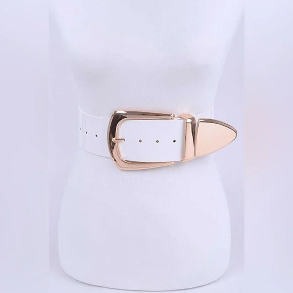 Plus Size Gold Metal Elastic Adjustable Statement Belt - Picture 4 of 12